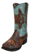 Southwestern Turquoise Tribal Aztec Patterns Faux Leather Cowboy Boot Vase