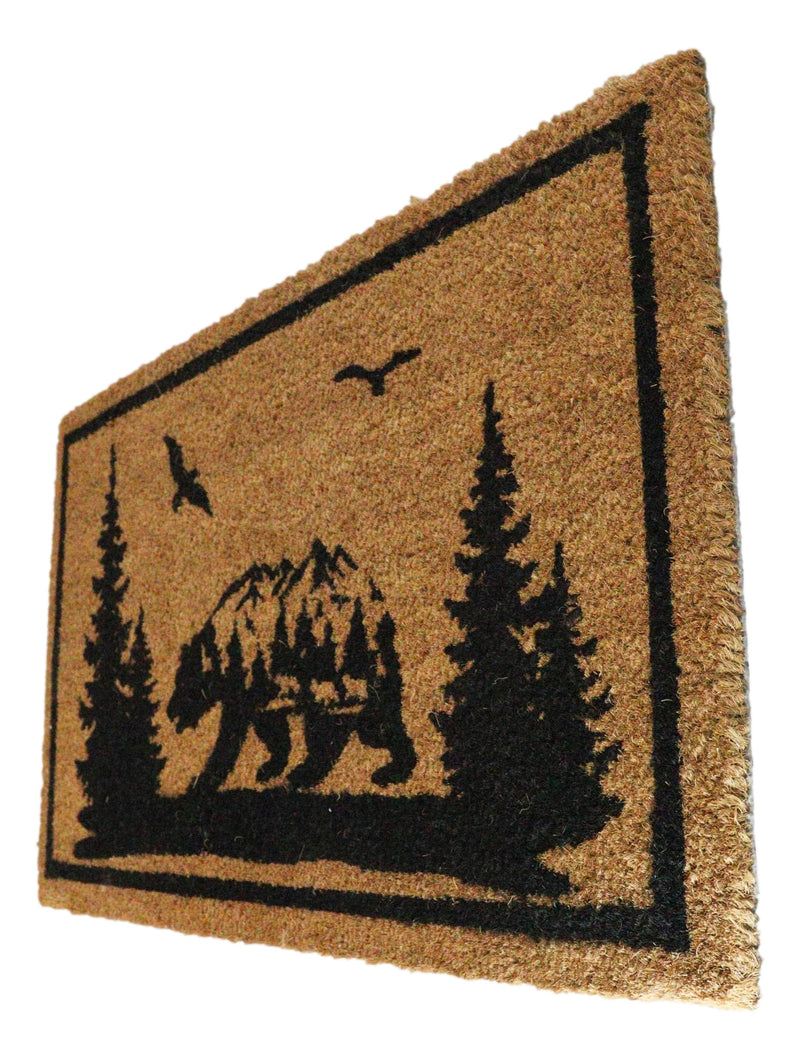 Rustic Western Black Bear Scenic Pine Forest Coir Fiber Floor Mat Doormat 30X18