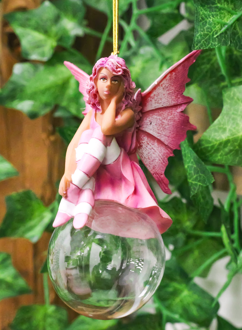 Pink Peony Bubble Rider Fairy Hanging Ornament Amy Brown Holiday Collection