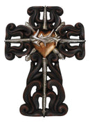 Rustic Sacred Heart Crown of Thorns And Spike Nails Faux Wooden Wall Cross Decor