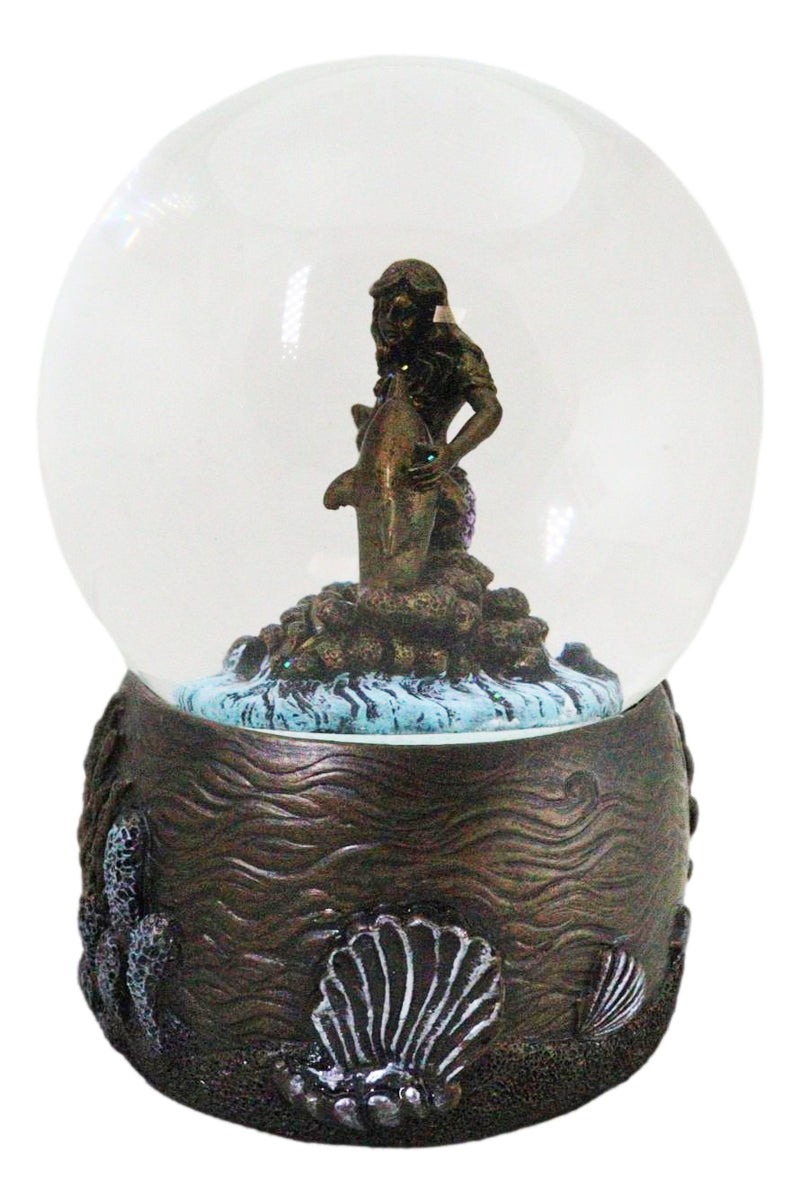 Marine Ocean Atlantis Goddess Mermaid Playing With Dolphin Water Globe Figurine