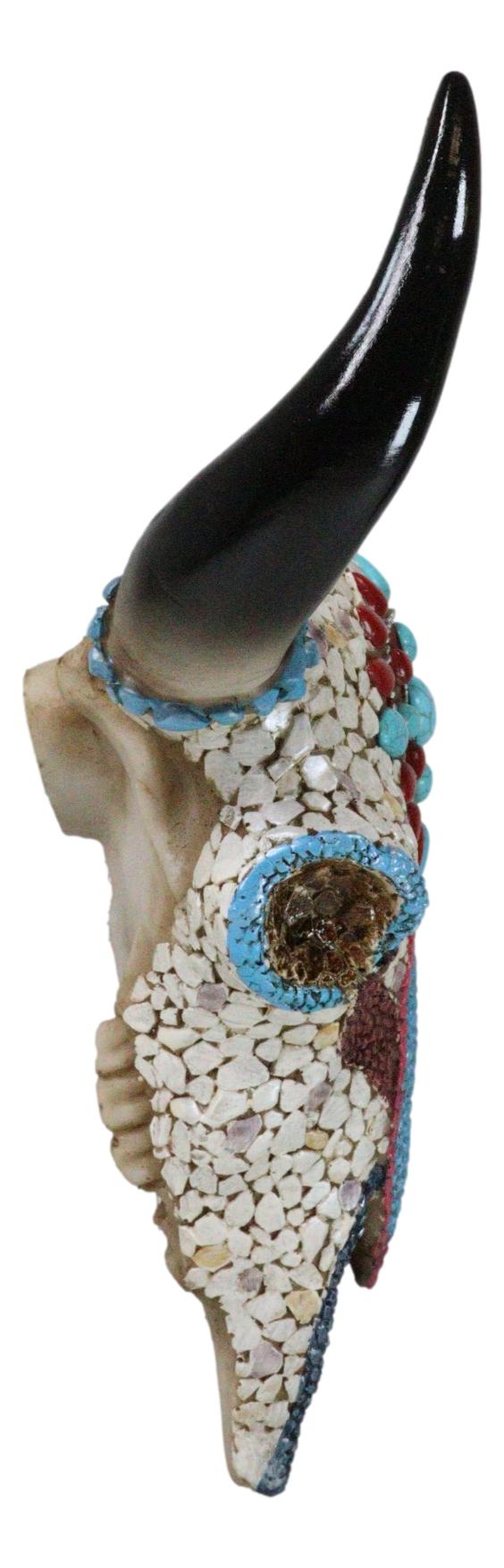 10"H Turquoise Red Teardrop Gems Mosaic Southwest Steer Cow Skull Wall Decor