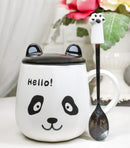 Hello Panda Bear Ceramic Coffee Mug Cup With Spoon And Perky Ears Lid 14oz