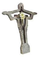 Jesus Christ The Redeemer With White Flower Faux Wooden Layered Wall Cross