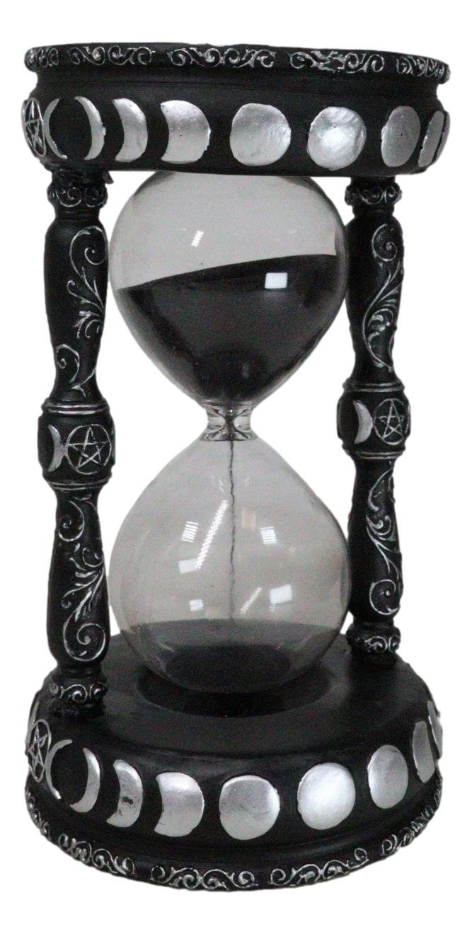 Wicca Phases of The Moon Pentagram Black Cat Invertible Glass Mystic Sand Timer