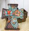 Rustic Western Turquoise Floral Scroll Faux Leather Cross Jewelry Trinket Box