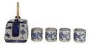 Heavenly Blue Oriental Ryu Dragon King Hexagonal Teapot With 4 Tea Cups Set