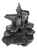 Medieval Stonewall Castle Fortress On Rock Steppes Display Stand W/ LED Figurine