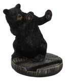 Rustic Western Hide And Seek Black Bear On Tree Ring Cell Phone Holder Figurine