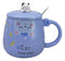 Blue Calico Cat Love Star Coffee Mug Cup With Spoon And Kitten Knob Lid 15oz