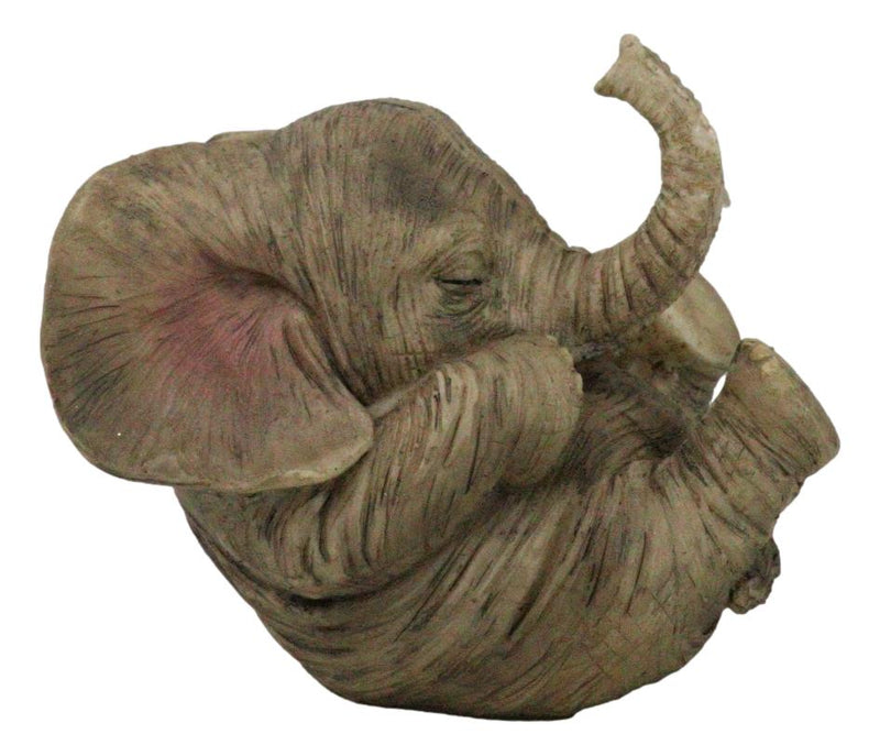 Whimsical Safari Savanna Baby Calf Elephant Cradling On Its Back Figurine