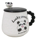 Ceramic Cute Lucky Laughing Panda Bear With Lid And Panda Head Spoon Mug Cup