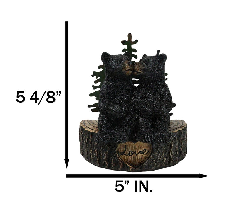 Rustic Black Bear Couple Kissing On Love Tree Ring with Pine Trees Figurine