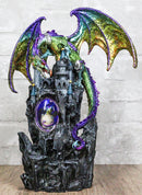 Large Rainbow Dragon On Castle Statue With Wyrmling In Egg LED Light Glass Ball