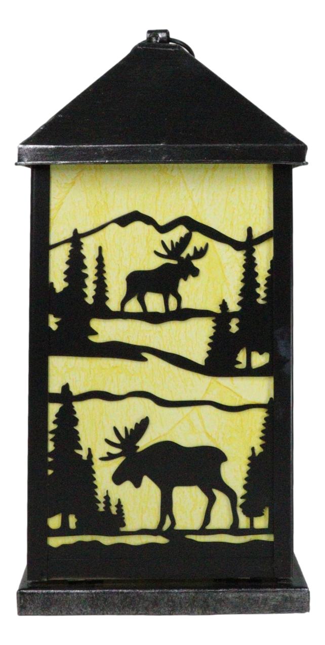 Rustic Deer Moose Scenic Forest Mountains Electric Metal Wall Or Floor Lantern