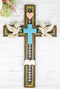 Rustic Turquoise Blue With Holy Bible White Doves Heart Faux Wooden Wall Cross