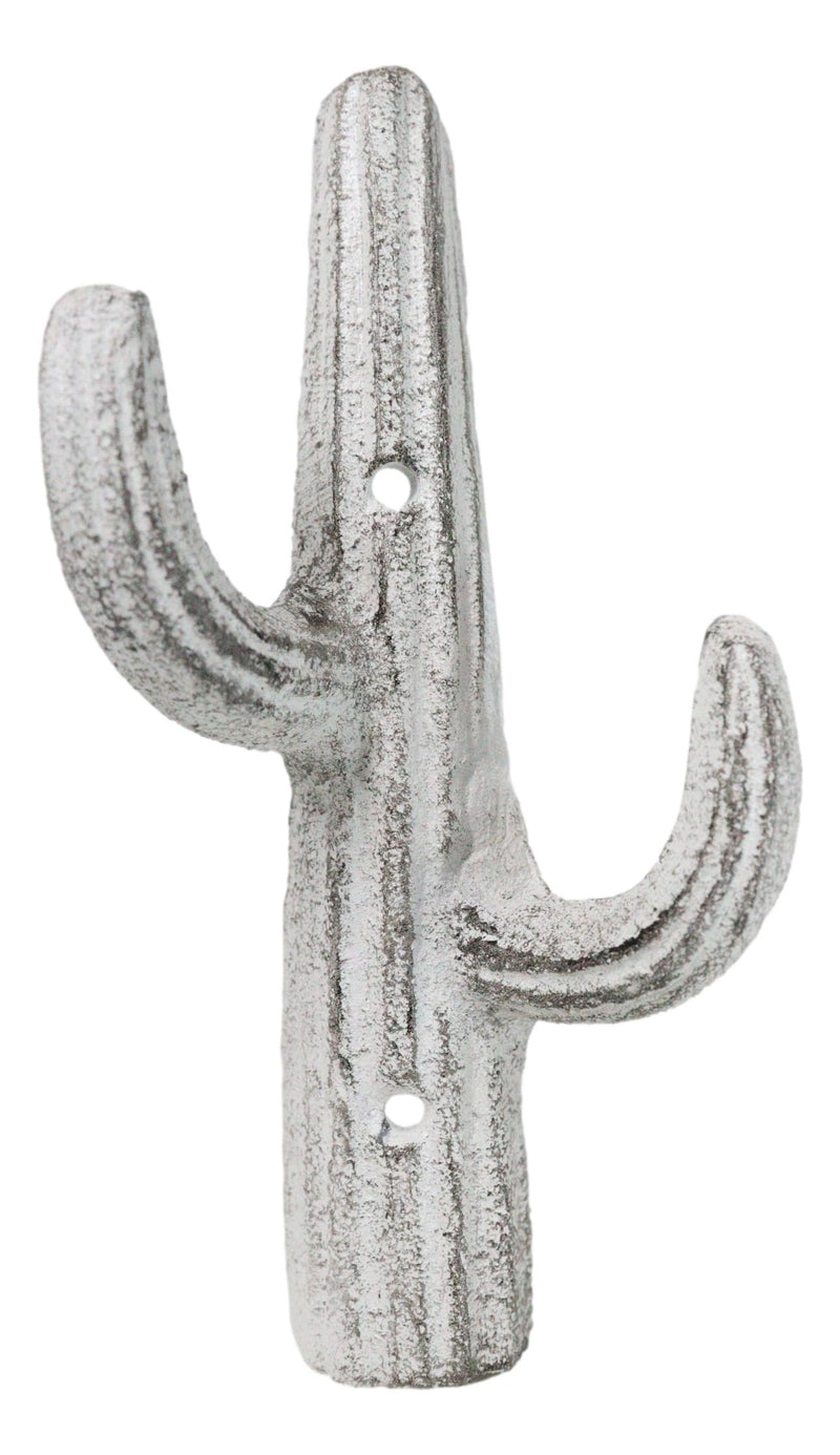 Pack of 2 Rustic Western Off White Metal Desert Saguaro Cactus 2-Pegs Wall Hooks