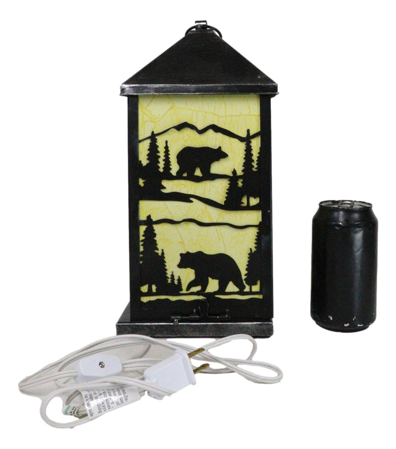 Rustic Black Bear Scenic Forest Mountains Electric Metal Wall Or Floor Lantern