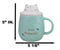 Whimsical Green Chubby Feline Kitty Cat Cup Mug With Lid And Stirring Spoon