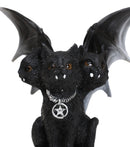 Wicca Three Headed Hydra Black Cat With Wings And Pentagram Necklace Figurine