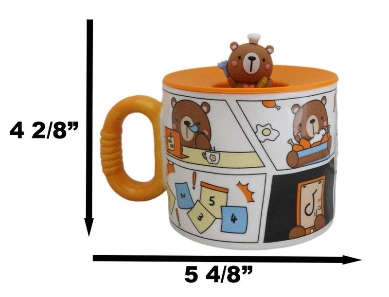 Whimsical Brown Bear Cub With Leave Diary Cartoon Ceramic Mug With Silicone Lid