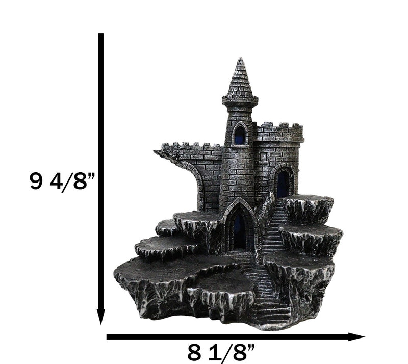 Medieval Stonewall Castle Fortress On Rock Steppes Display Stand W/ LED Figurine