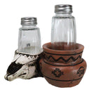 Southwestern Buffalo Cow Skull With Canister Jar Glass Salt Pepper Shakers Set