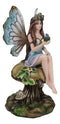 Queen Tribal Fairy Holding Dragon Hatchling By Mushroom Forest Stool Figurine