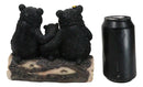 Papa Mama Black Bears and Cub Sitting On Log with Welcome Plank Sign Figurine