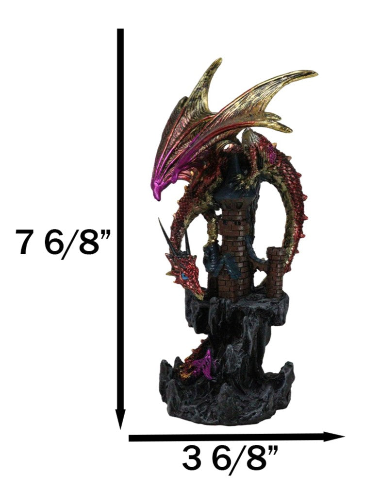 Red Sentinel Dragon On Rocky Mountain Top Stonewall Castle Home Decor Figurine