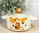 Autumn Brown Bear With Acorns Donburi Ramen Soup Bowl With Glass Lid And Handles