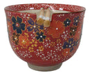 Colorful Spring Flowers Ceramic Donburi Ramen Soup Red Bowl With Chopsticks Set