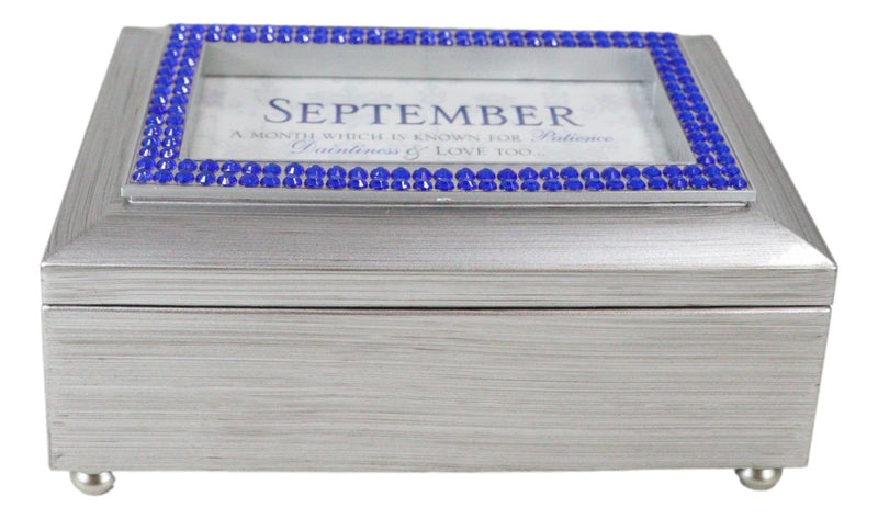 September Sapphire Patience And Love Birthstones Silver Tone Musical Trinket Box