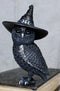 Wiccan Gothic Pentagram Black Owl With Triple Moon Skull Witch Hat Figurine