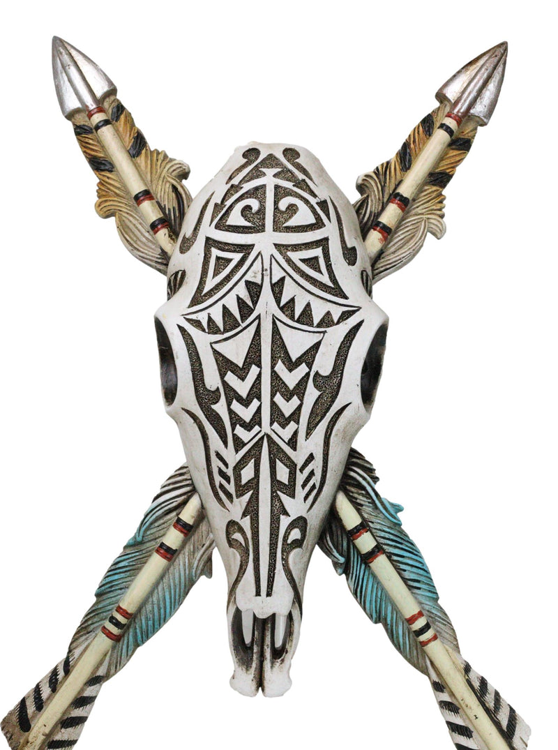 Southwestern Indian Tribal Tooled Tattoo Cow Skull And Crossed Arrows Wall Decor