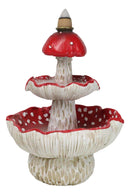 Enchanted Fairy Garden Red 3 Tiered Toadstool Mushrooms Backflow Incense Burner