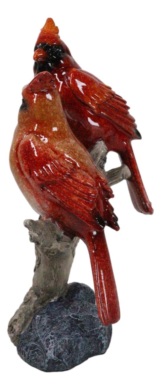 Northern Male and Female Red Cardinal Birds Perching On Tree Branch Figurine