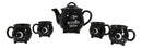 Wicca Sacred Moon And Stars Witches Brew Black Cauldron Teapot And 4 Cups Set