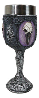 Gothic Cameo Raven Crow Skull Tribal Knotwork With Blooming Roses Wine Goblet