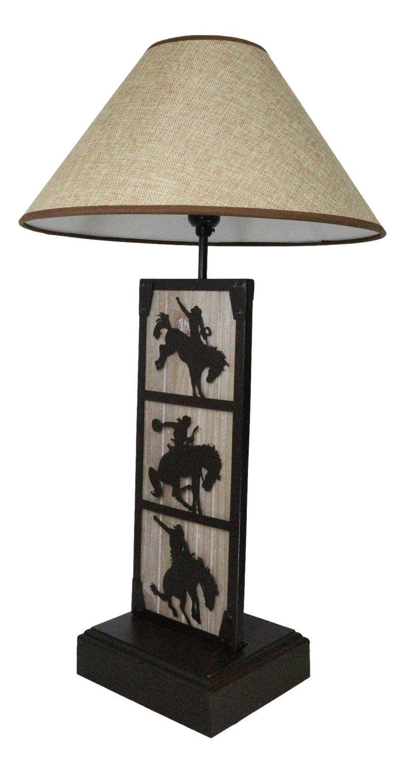 Rustic Western Cowboy Giddy Up Horse Wood And Metal Bedside Desktop Table Lamp