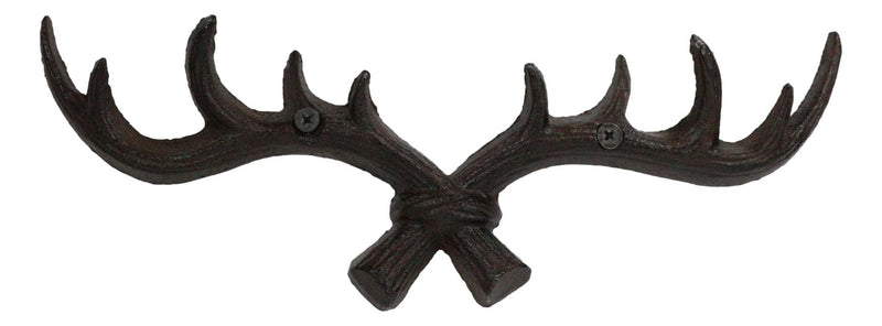 Cast Iron Rustic 10 Point Stag Deer Antlers Rack Wall Plaque 11"L Hanging Hooks