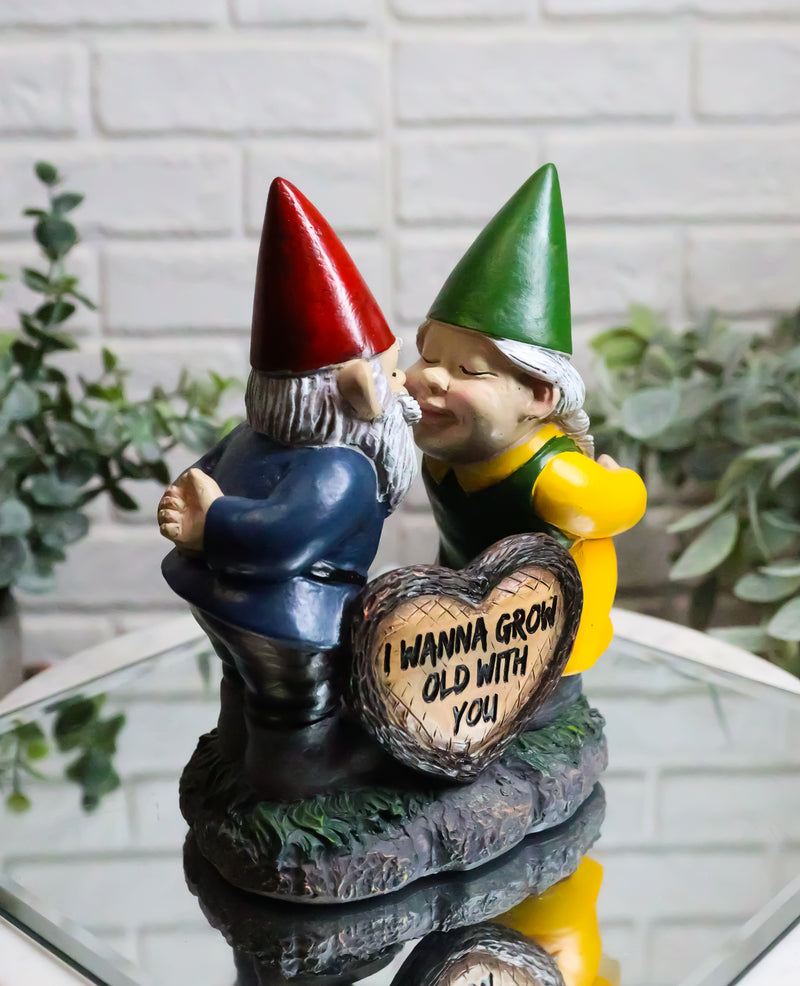 Whimsical Mr Mrs Gnome Kissing By Heart Sign I Wanna Grow Old With You Figurine