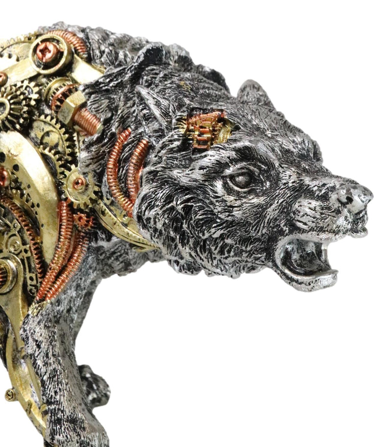 Sci Fi Prowling Steampunk Robotic Wolf With Sculpted Gearwork Clockwork Figurine