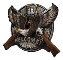 Western Bald Eagle With 2 Rifle Shotguns Cowboy Party Welcome Wall Decor Plaque