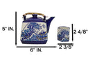 Blue White Great Wave Of Kanagawa Hokusai Hexagonal Teapot With 4 Tea Cups Set