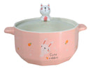 Ceramic Pink Rabbit With Carrots 30oz Noodle Dessert Food Bowl W/ Glass Lid