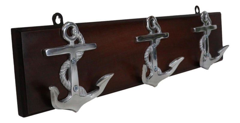 Polished Aluminum Nautical Sailor Ship Anchors On Board Plank 6-Pegs Wall Hook