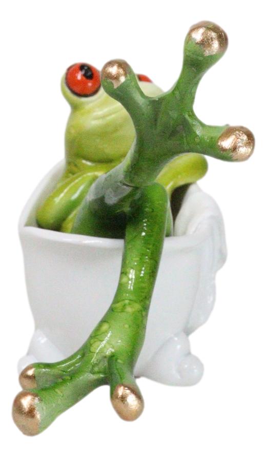 Whimsical Green Lady Diva Frog with Golden Nails Soaking in Bath Tub Figurine