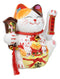 Japanese Lucky Charm White Beckoning Cat Maneki Neko With Waving Arm Figurine 9"