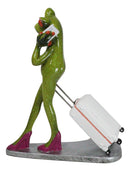 Airport Sky Traveler Lady Frog Wearing Red Heels And Pulling A Suitcase Figurine